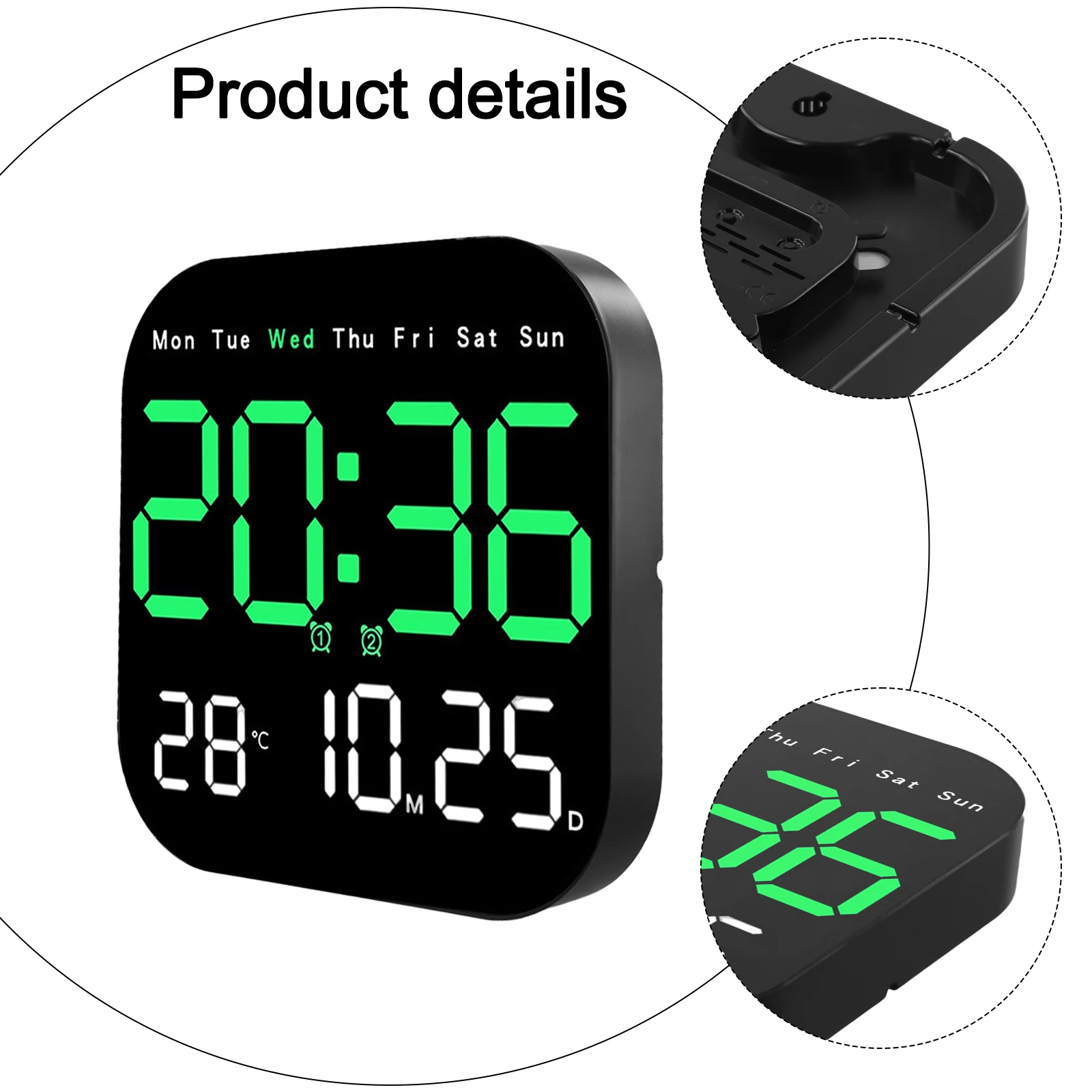 Digital Wall Clock with Remote Control Adjustable Brightness Temperature Date Week Display Day Countdown Function