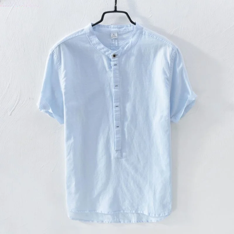 Linmei Cotton Lin メンズ 夏用 オルト スタンドカラー イルト 薄手 韓国版 トレンディ レトロ Linmei カジュアル 多用途トップ