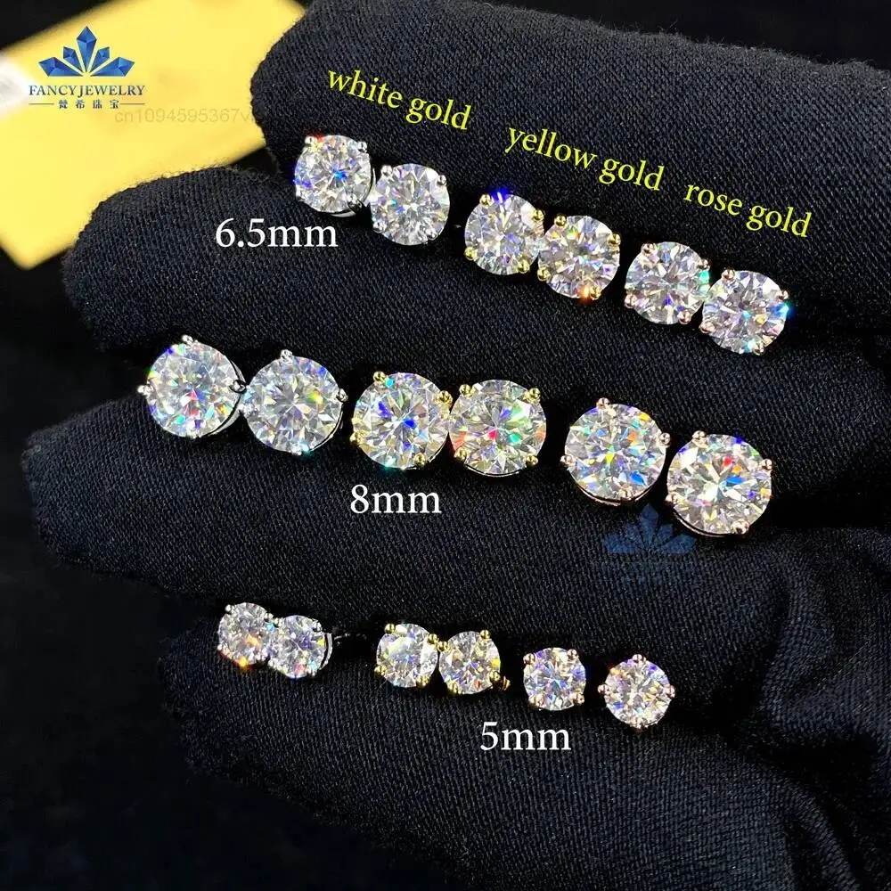 

Pass Diamond Tester 6.5mm 1ct Hip Hop Earring Stud Jewelry Classic 4 Prong 925 Sterling Silver Moissanite Stud Earrings