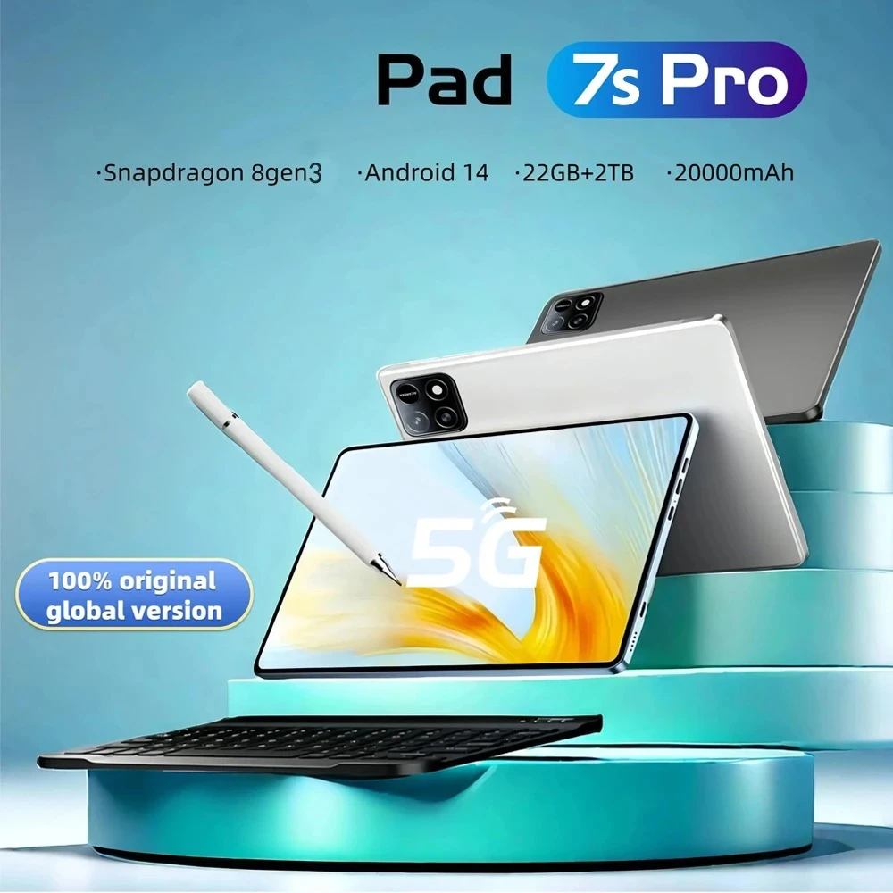 

2025 Global Version Original Pad 7s Pro 11 Inch Tablets Android 14 Tab 22GB+2TB HD 5G Dual SIM 20000mAh Tablet PC with Keyboard
