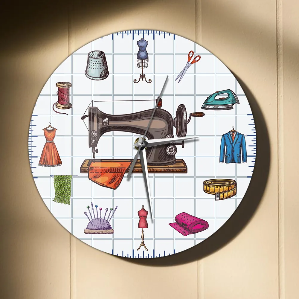 Sewing Accessories Vintage Wall Clock For Tailor Shop Craft Room Seamstress Quilting Artwork Decorative Wall Watch Toddler Gifts