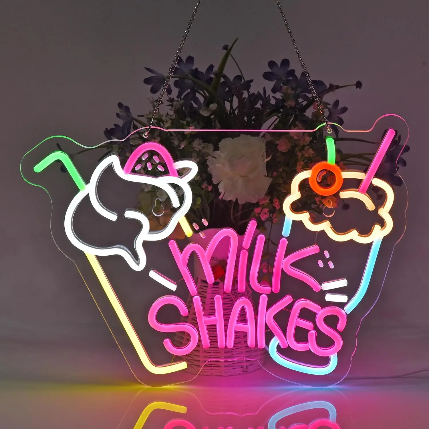 Vibrant Milk Shakes Neon Sign for Dessert Shop Cafe Diner LED Wall Light Sweet Treats Advertising Colorful Eye Catching Decor