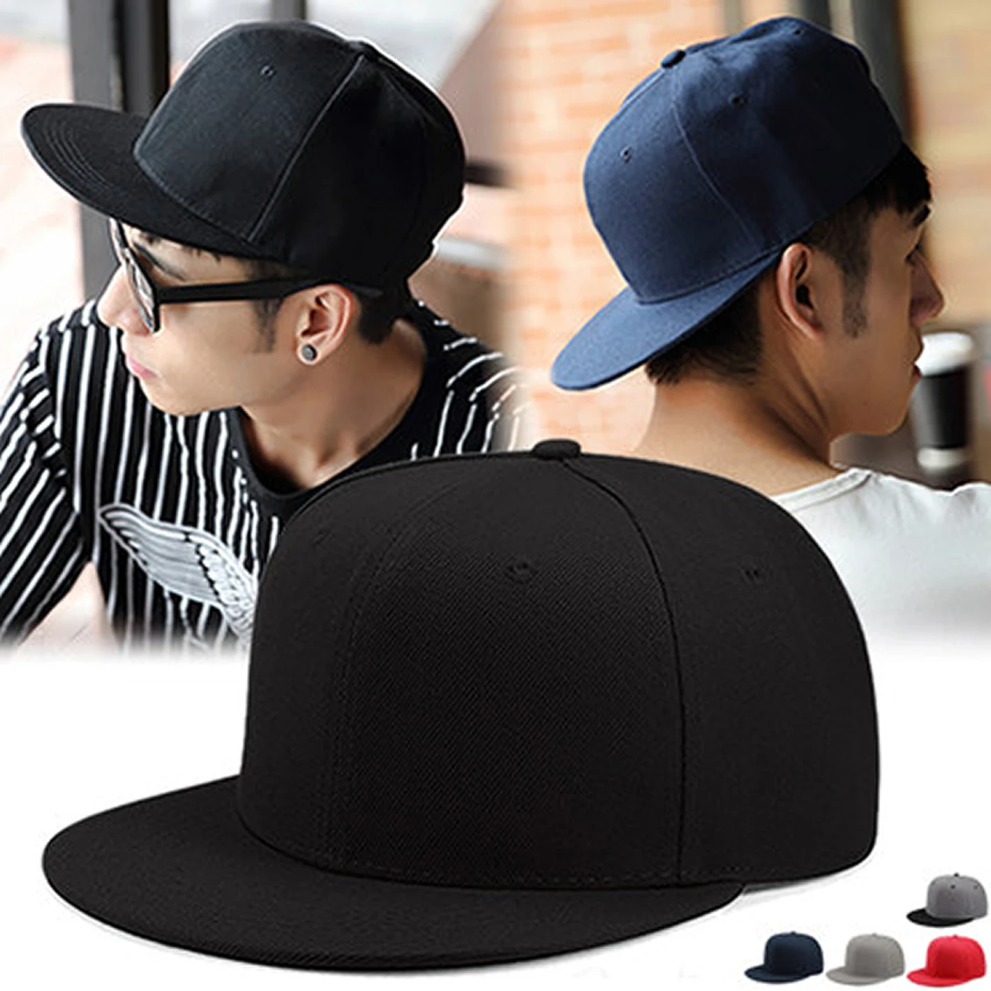 Summer Hip Hop Baseball Cap Men's Flat Brim Snapback Solid Color Casual Streetwear Hat