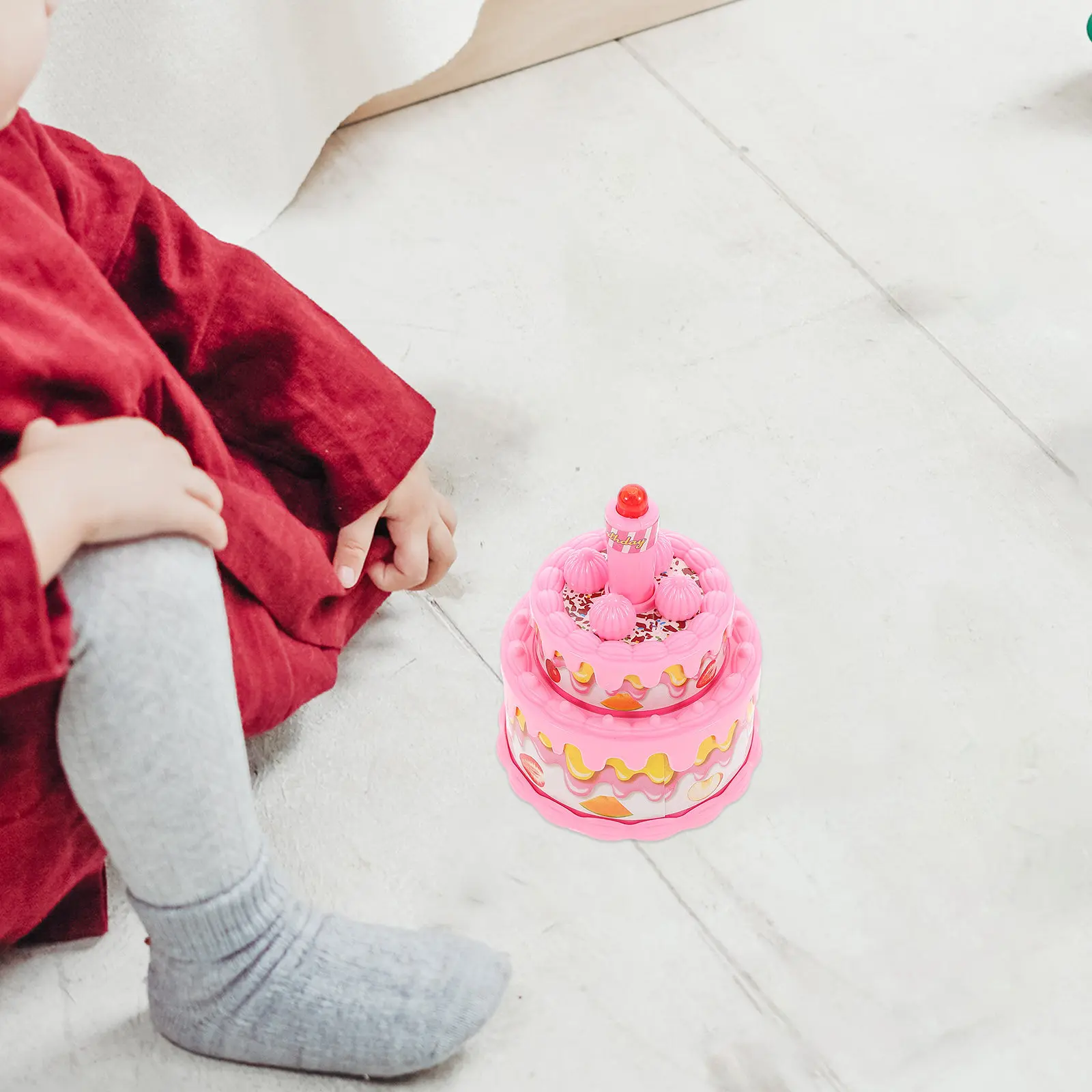 Toddler Pretend Play Birthday Cake Toy with Light & Music – Multifunctional Educational Role-Play Toy