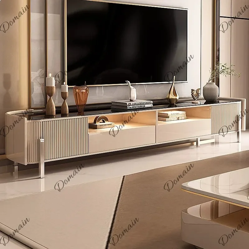 Ni Italian Glass TV Stand Floor Living Room Console Table Coffee Table Set Modern Design 2.6m Extra Long