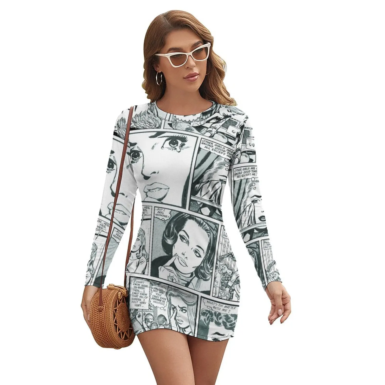 

Comic Black & amp; White Long-sleeved Dress Women's dress dresses for women dress for woman luxury