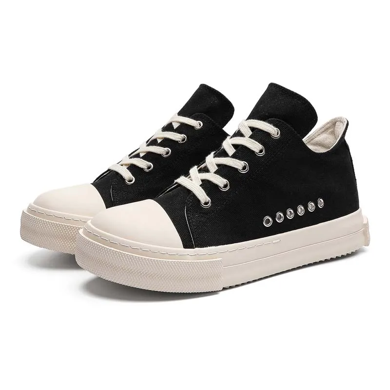 

Unisex American Big Head Low Top Canvas Shoes, Thick Sole Black Couple Casual Shoes, Fashion Lace-up Daily Sports Footwear