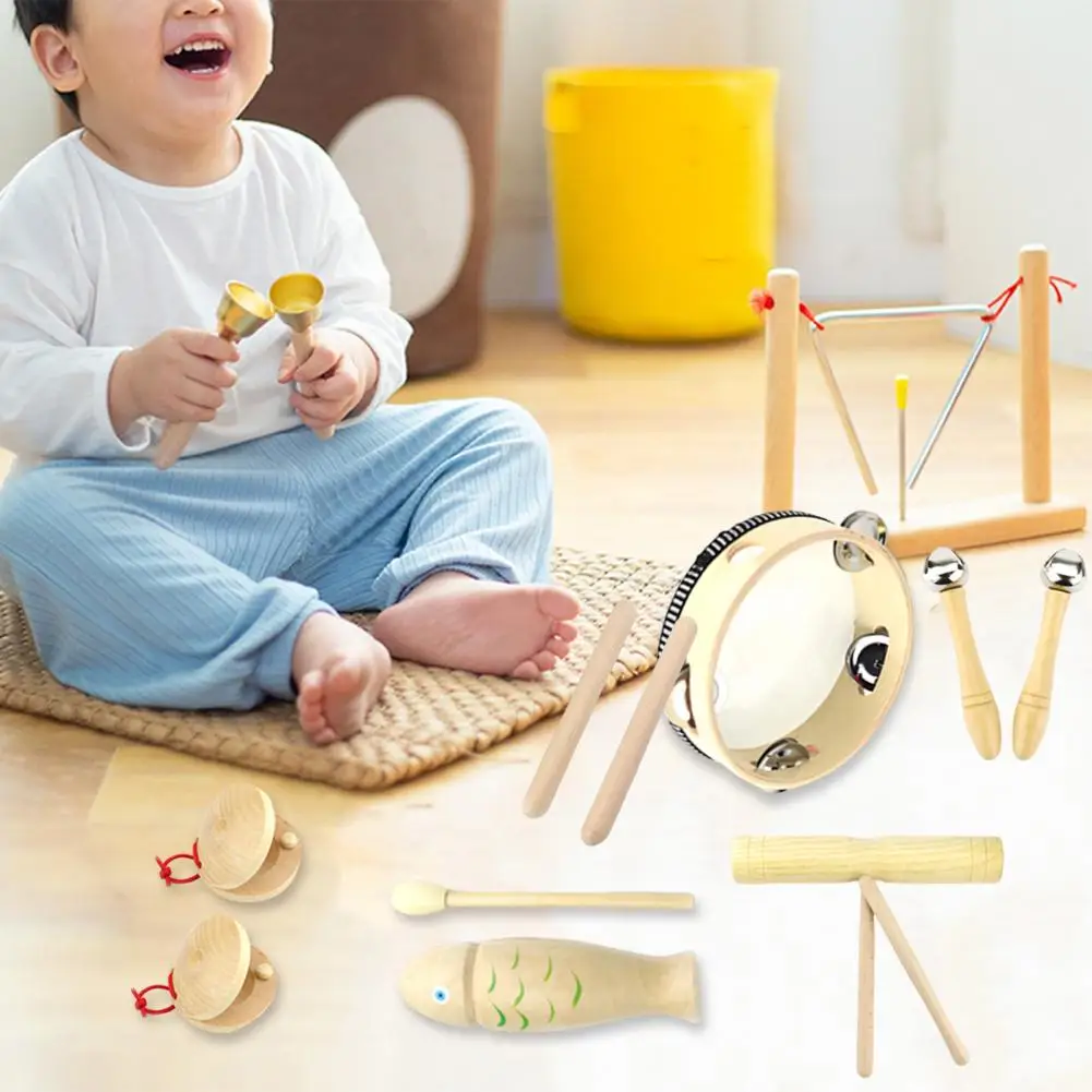 Set di strumenti a percussione Set di giocattoli educativi per bambini Kit musicale da 8 pezzi con nacchere tamburello