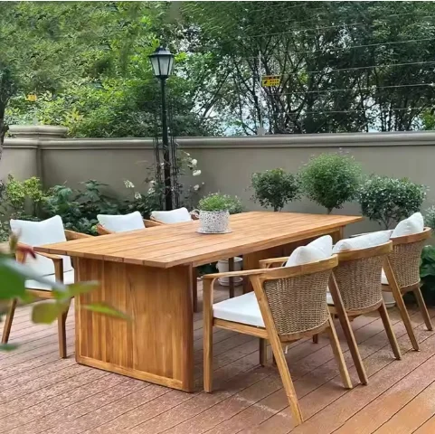 I  Well Beauty Low Price New Arrival Outside Wooden Furniture Resort Restaurant Garden Wood Dining Patio Outdoor Table