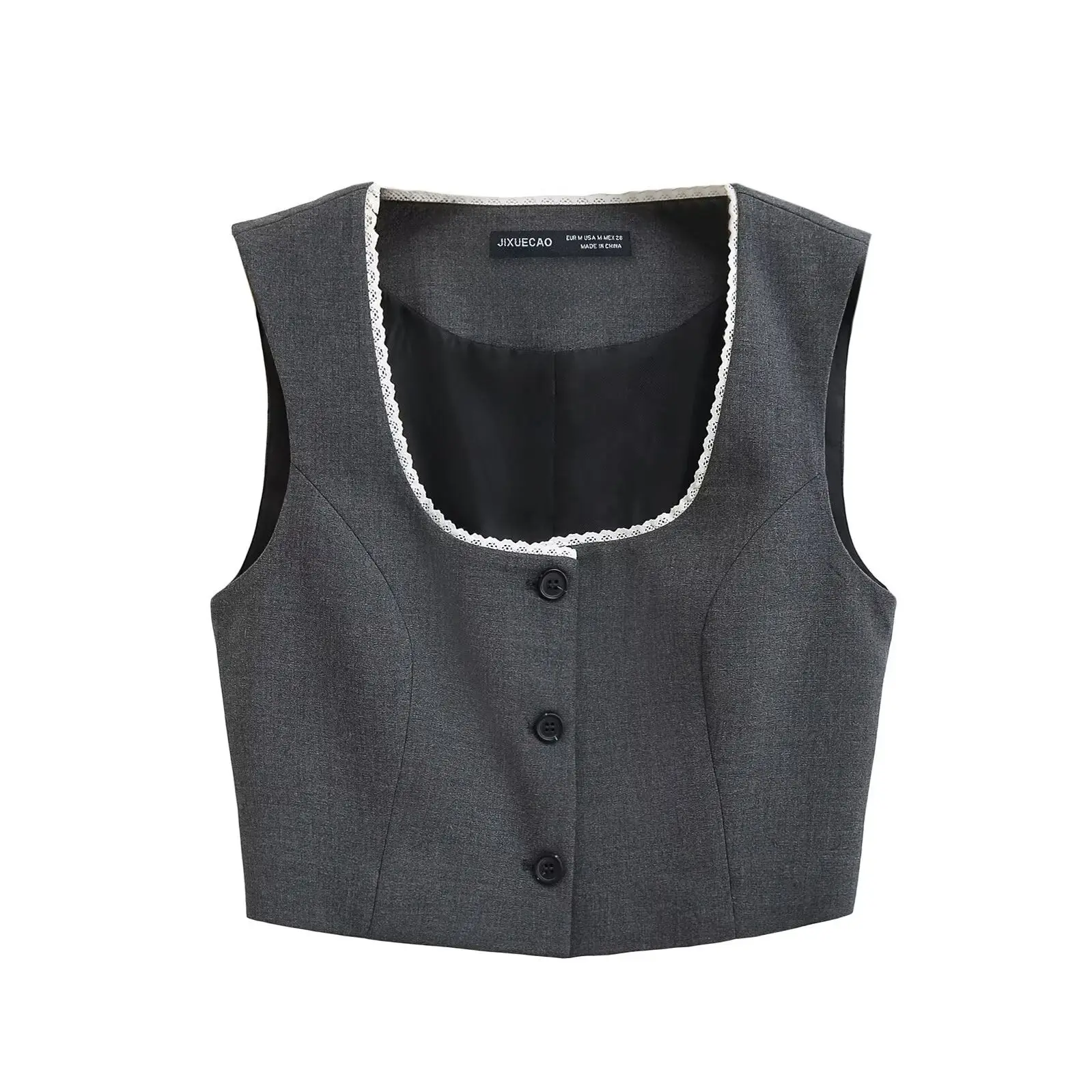 

JNLEAOG Spring New Sle Women's Faion Design Lace Trim Patchwork Vest 30399 Slim Fit ort Outerwear Polyester Fiber