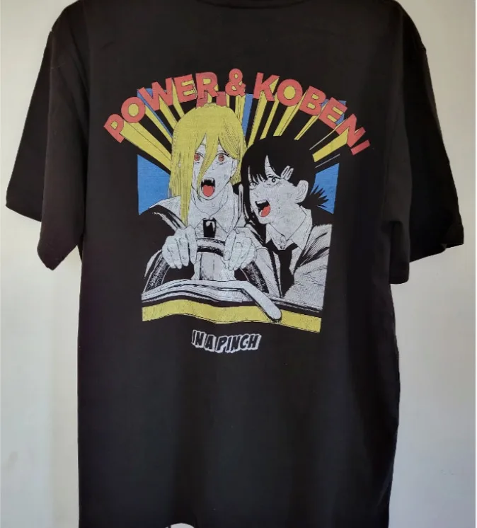 Size XL x Chainsaw Man Collaboration Power & Kobeni Black Shirt anime