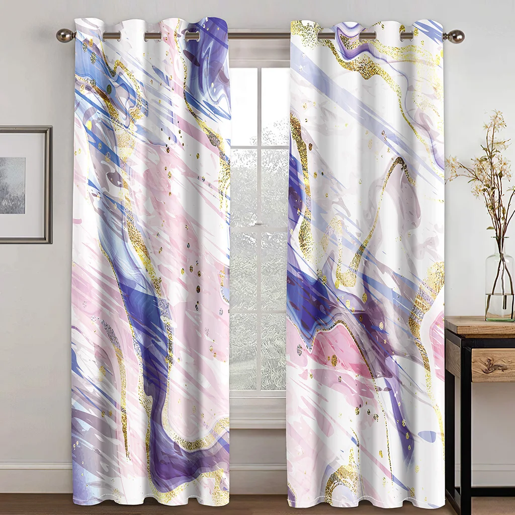 Wholesale Modern Purpl Marble Abstract Art Crack 2 Pieces Light Filtering Curtain for Living Room Bedroom Window Drape Decor