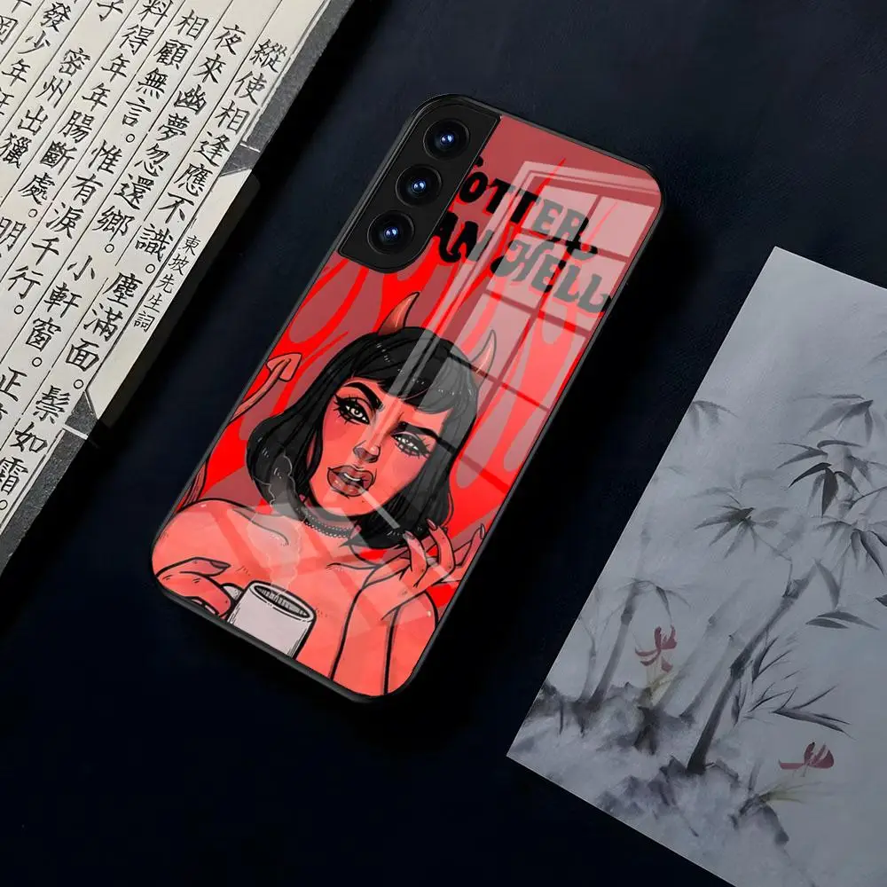 Moda Diavolo Ragazza Per OPPO A 55 54 One Plus 8T 92s A93s A94 95 8 9 7 Pro FindX3 X5PRO RENO4 RENO7 Reno4se 5F 6Z Copertura In Vetro