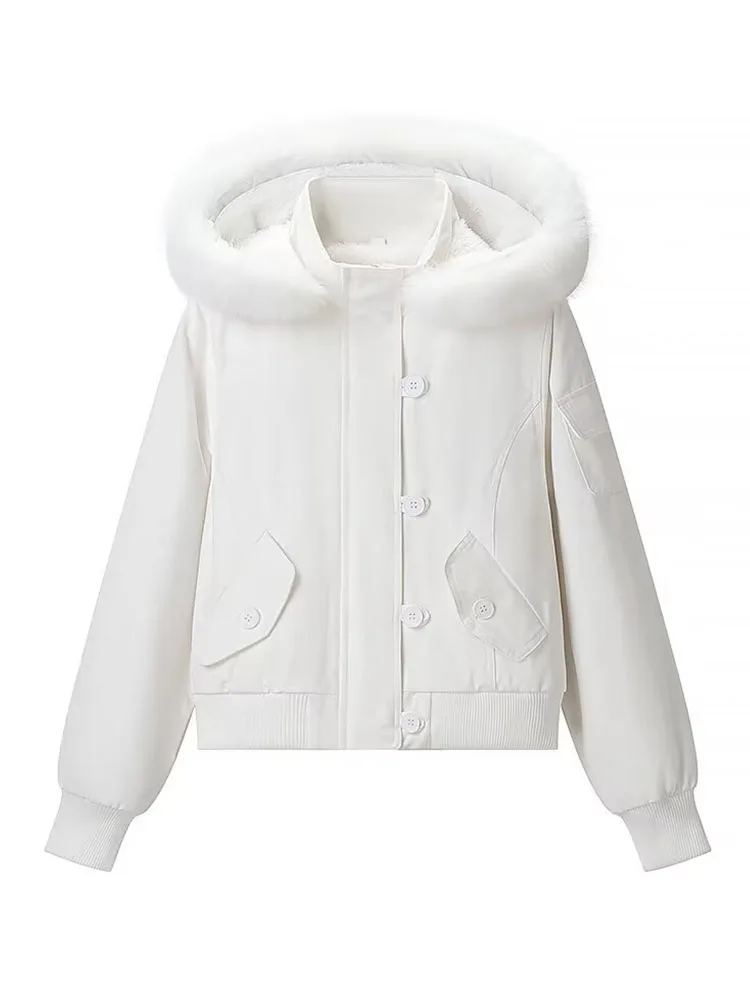 

HH Women Winter New Fashion Zipper Button Decoration Long Sleeve Hooded Cotton Coat Female Solid High Street Casual Warm Jacket