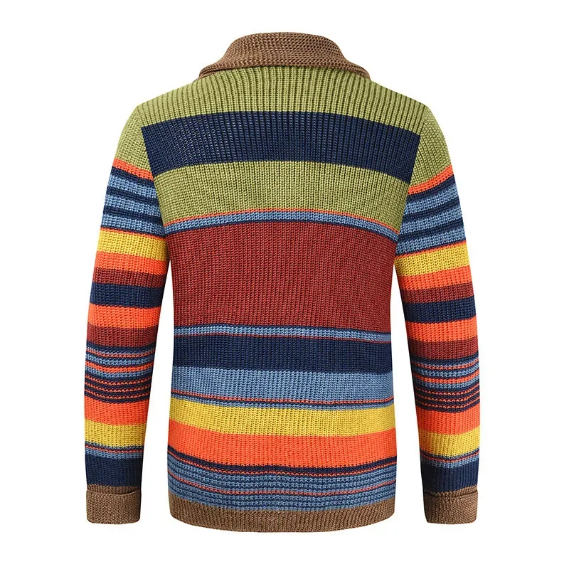 Spring Autumn Fashion Men\'s V-Neck Collar Cardigan Sweater Slim Fit Cable Knit Patchwork Woolen Long Sleeve Casual Male Top