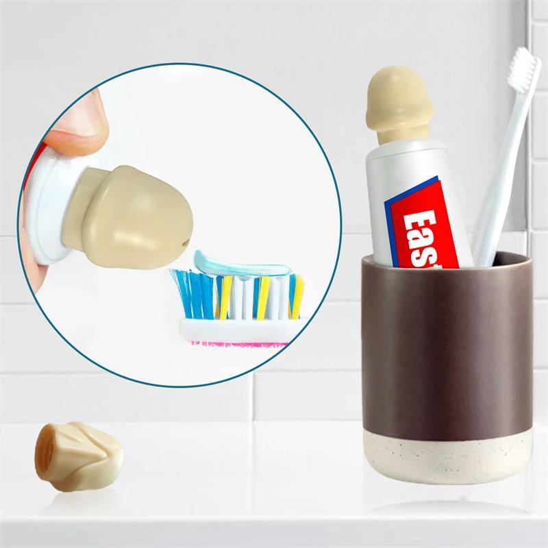 Creative Spoof Silicone Toothpaste Cap Head Self-sealing Toothpaste Squeezer Toothpaste Pump Dispenser Funny Bathroom Gadget