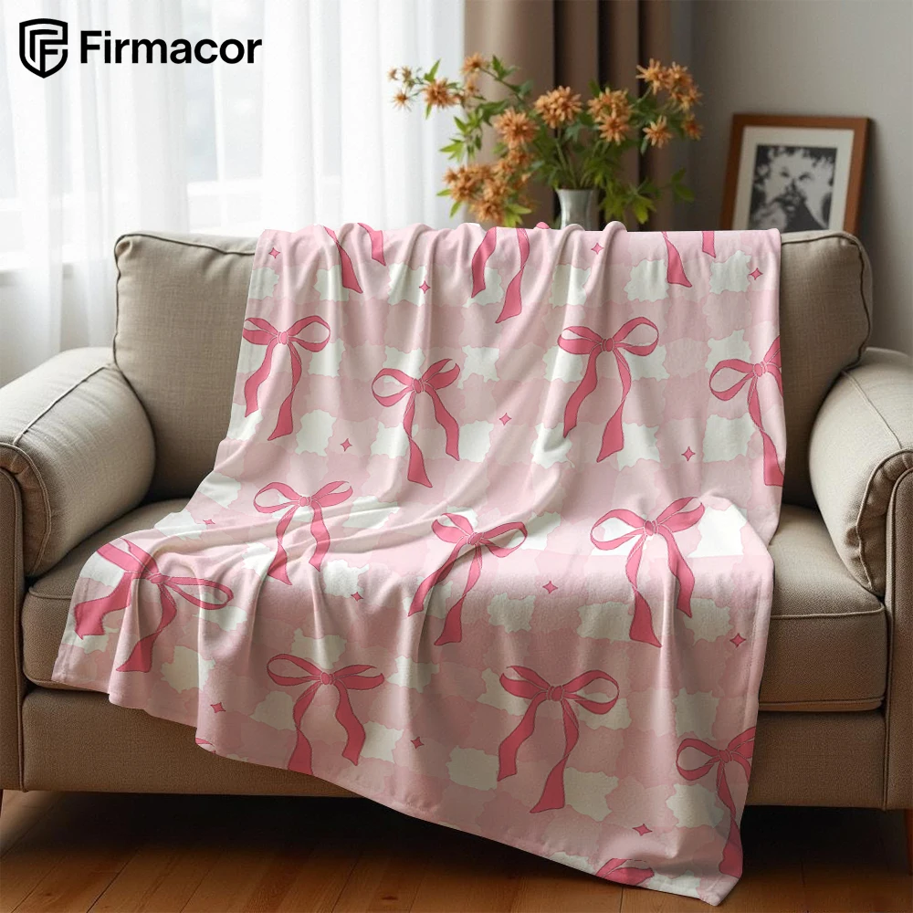 Blush Tone Bow & Star Ultra Soft Sherpa Fleece Blanket Fluffy Warm Halloween Cozy Throw for Sofa Couch Bedroom Gift All season