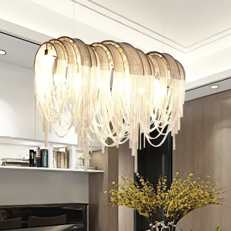 Modern Hot Sale Dining Chandelier Indoor Restaurant Hanging Pendant Lamp Luxury Aluminum Chain Lighting Chandelier Golden Finish