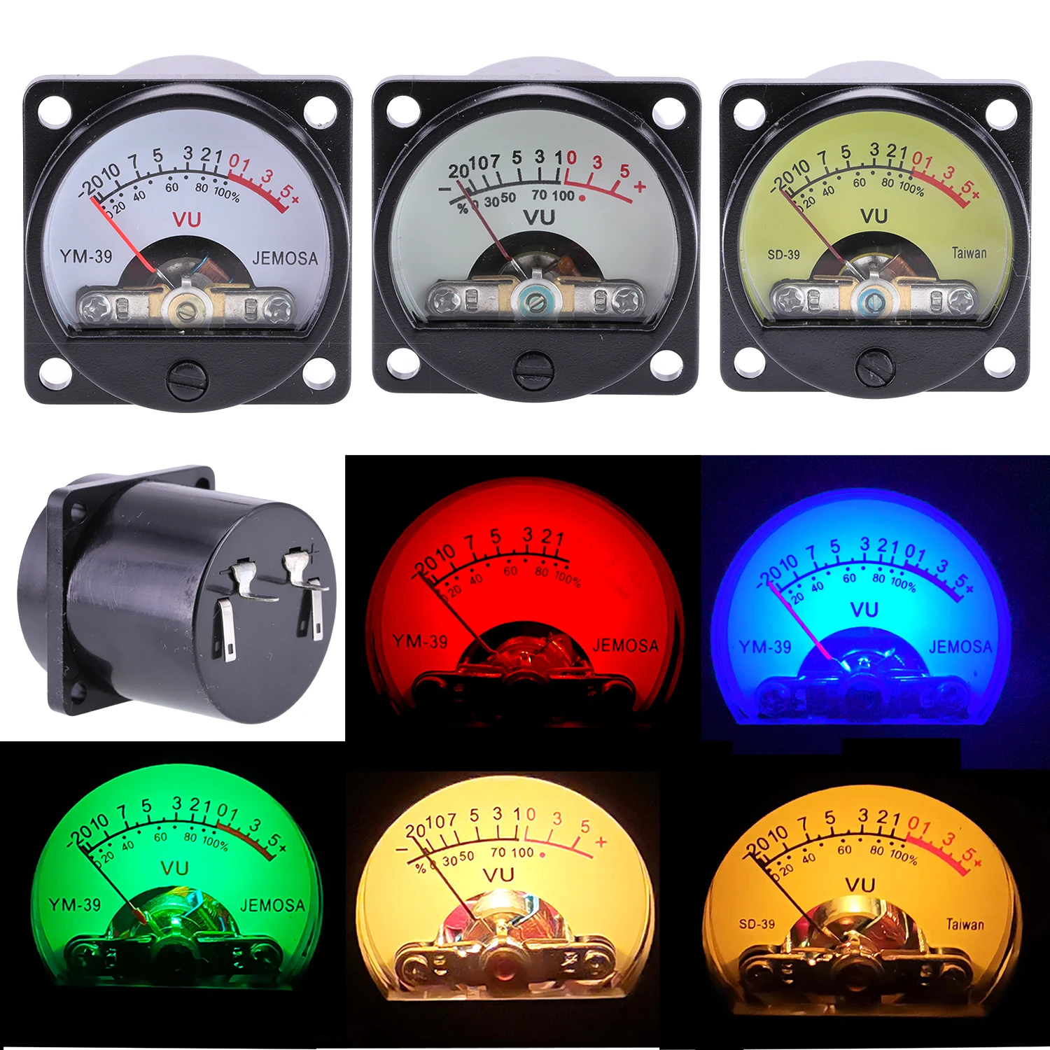 1PC 34mm Miernik panelowy VU 500VU z zielonym żółtym niebieskim czerwonym podświetleniem Miernik ciśnienia dźwięku Wzmacniacz Miernik analogowy Miernik panelowy 500uA