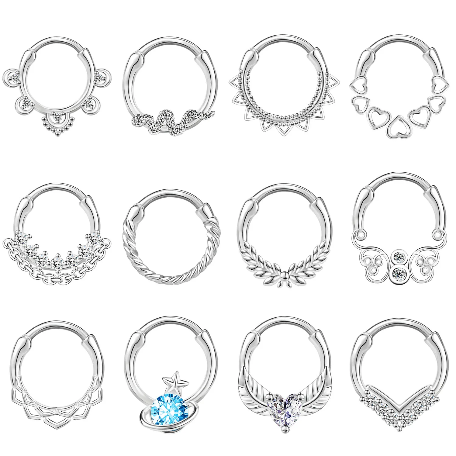 AOEDEJ 1PC 16G Snake Star Septum Ring Women Zircon Heart Nose Piercing Copper Helix Cartilage Piercings Nostril Jewelry