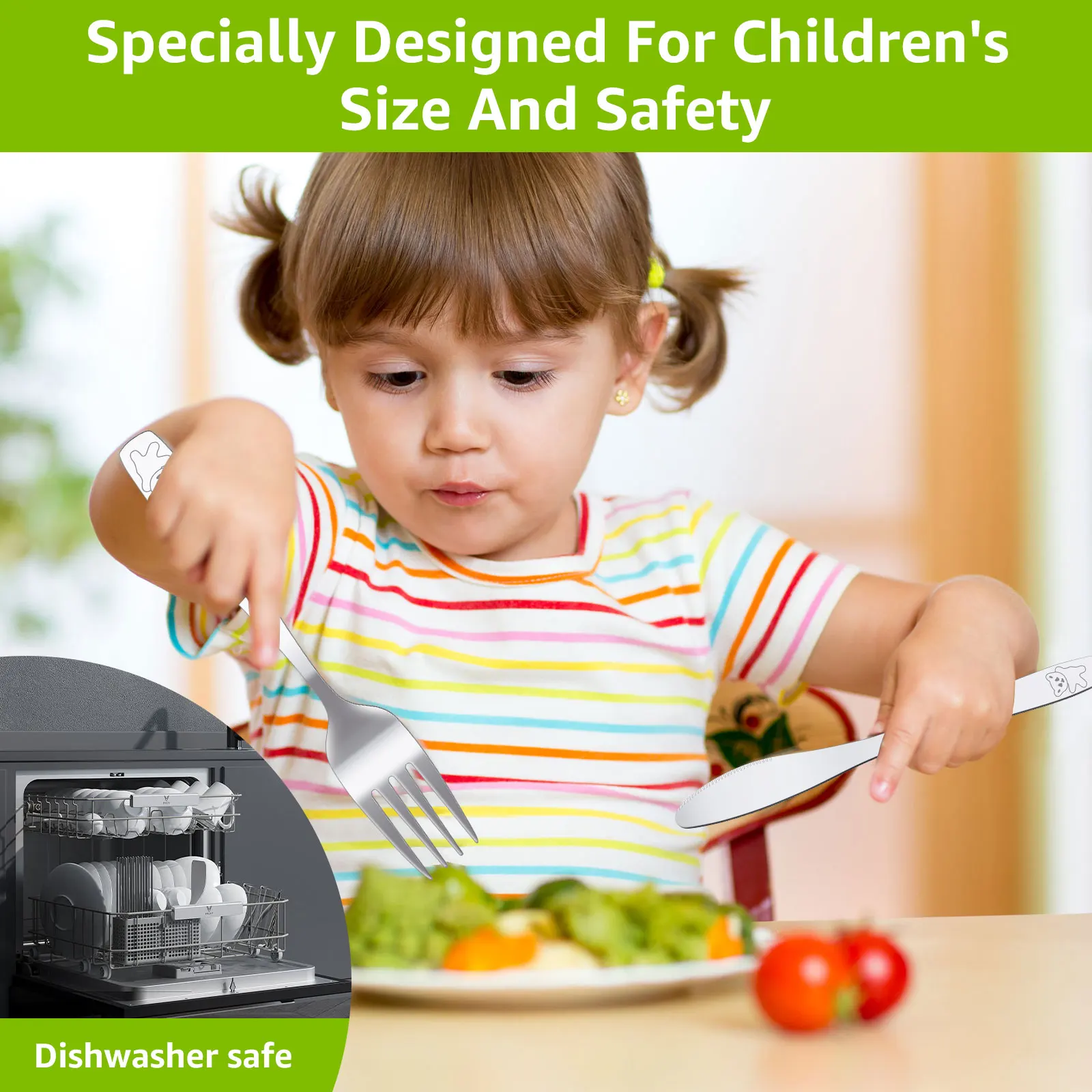 9/10/15Pcs Toddler Utensils, Kids Stainless Steel Silverware Set, Children Safe Forks Spoons and Cutter  - Mirror Polished