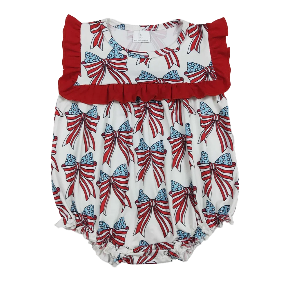 

Red Ruffle Stars And Stripes Bow Baby Girls 4th of July Romper for Infants