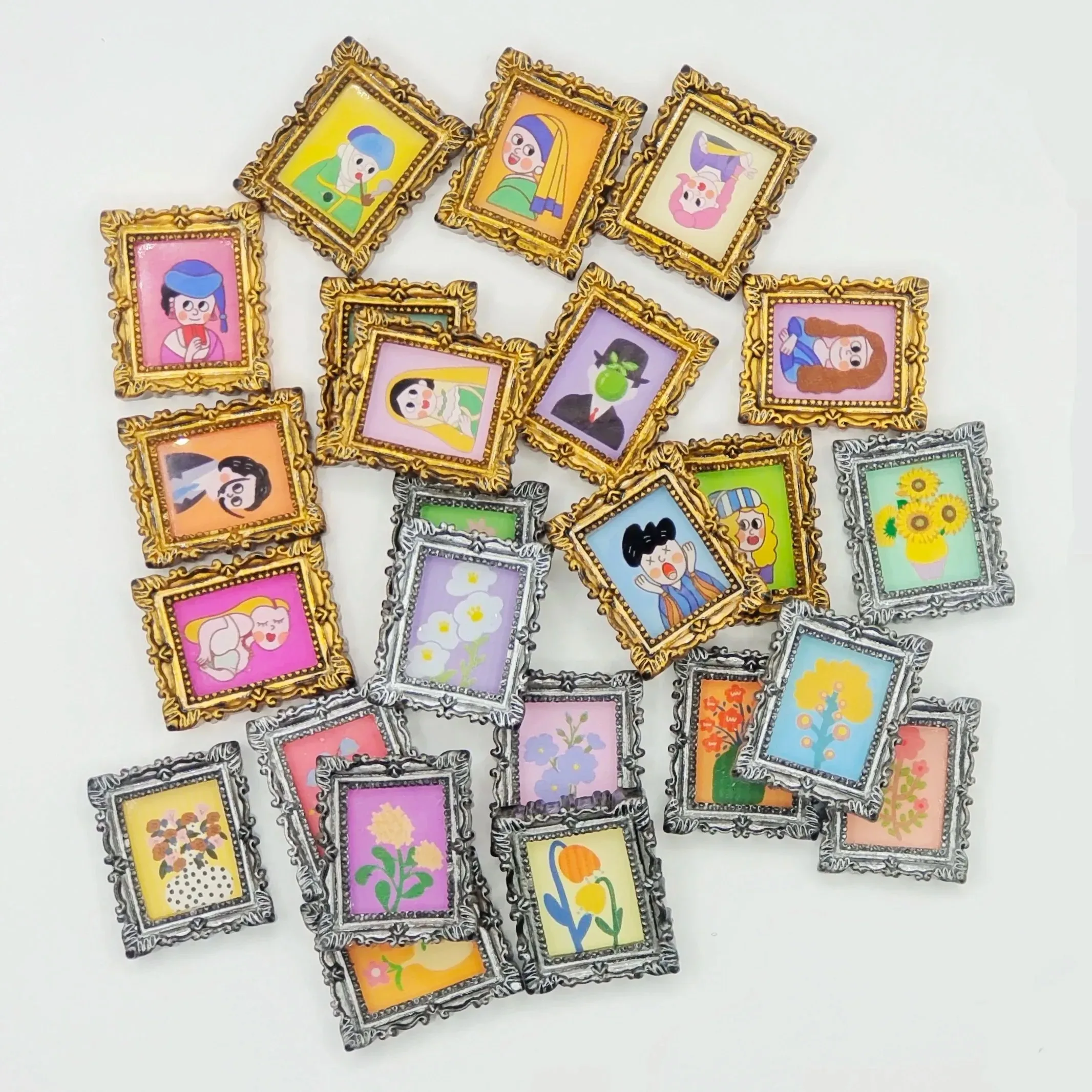 10 قطعة/الحقيبة الرجعية النفط اللوحة الإطار ل 1:12 دمية اكسسوارات المنزل مصغرة جدار ديكور Ob11 نموذج اليدوية Diy بها بنفسك اكسسوارات