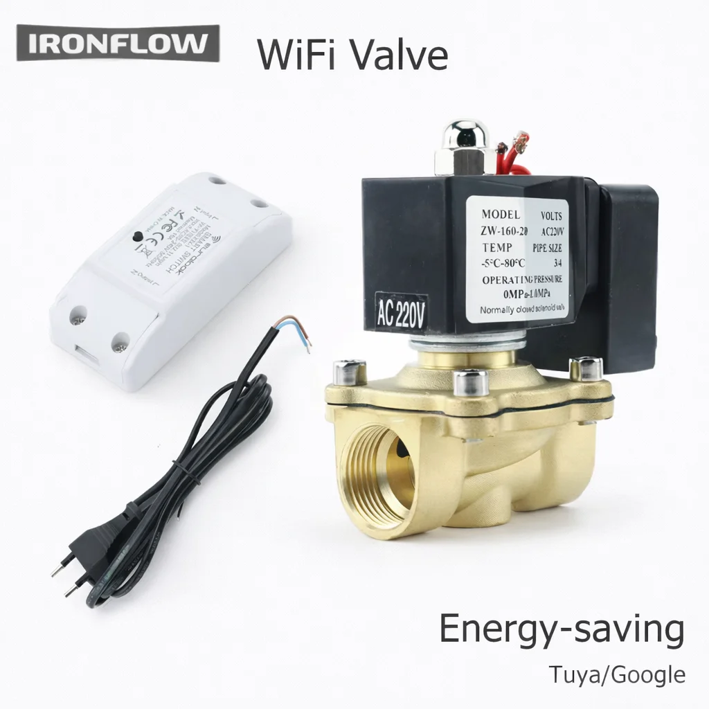 WiFi Electric Solenoid Valve Normally Closed DN15 DN20 220VAC Energy Saving Smart Switch for Water Control System