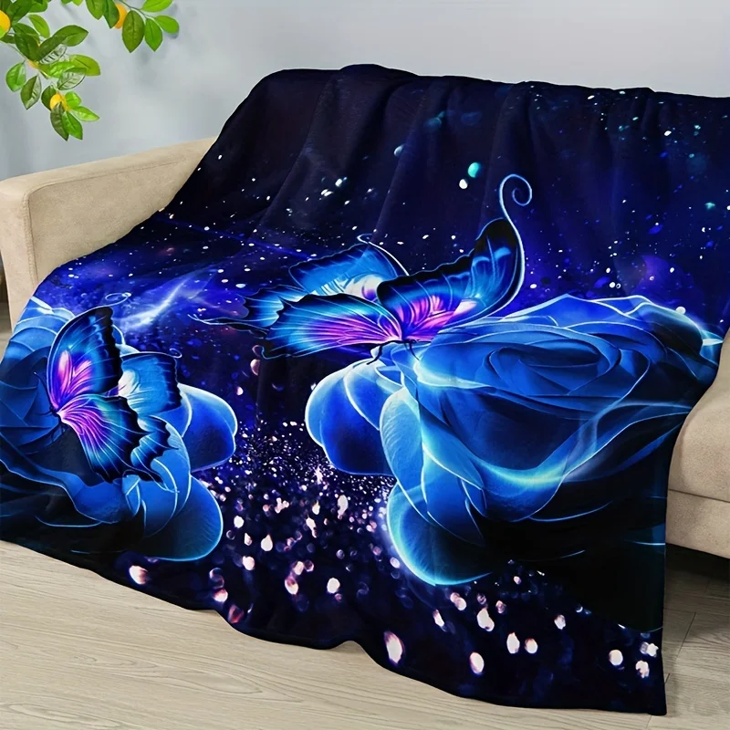 

Dreamy Butterfly Floral Print Flannel Blanket, Soft Warm Throw Blanket Nap Blanket For Couch Sofa Office Bed Camping Travel