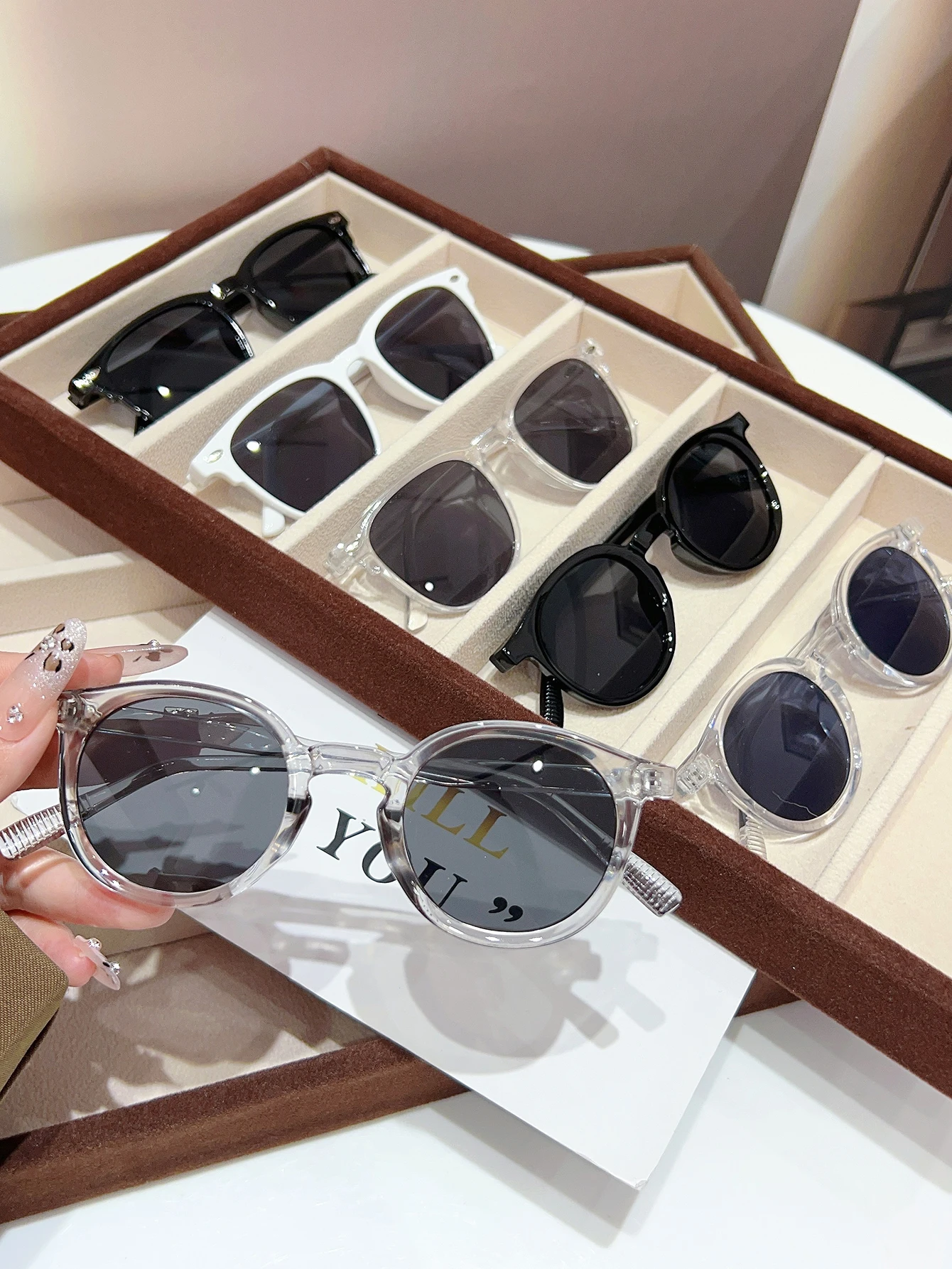 6Pcs Fashionable Round Glasses, Black, Gray and White, Normcore Style, Simple and High-End, Gift Set for Family and Friends