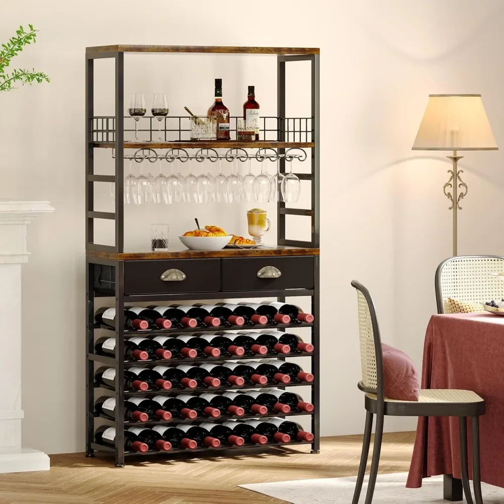 

Wine Cabinet with Storage, Bar Cabinet with Wine Rack, 6-Tier with Tabletop, Storage Drawer and Wine Storage for Home