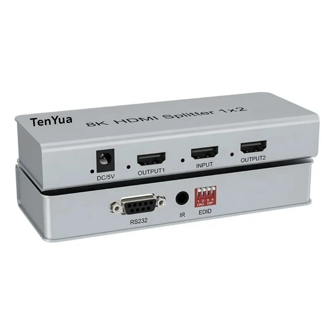8K HD Splitter 1x2 4K 120Hz HDTV 2.1 Splitter 1 In 2 Out Audio Video Distributor HDR 3D for PS5 PS4 Camera PC To TV Monitor