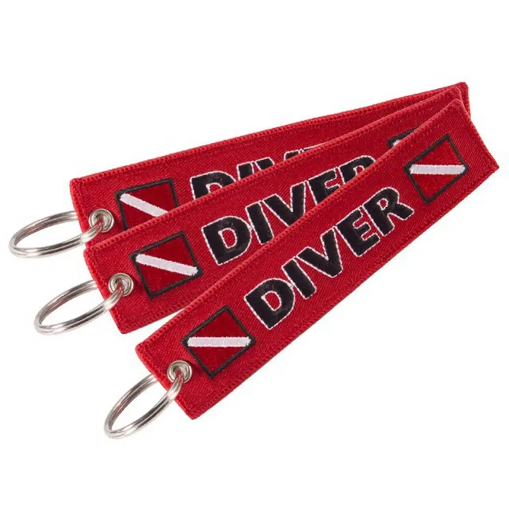 CAUTION DIVER Print Embroidery Tag Keychain Car Keyring Key Chain Pendant Car Interior Decor