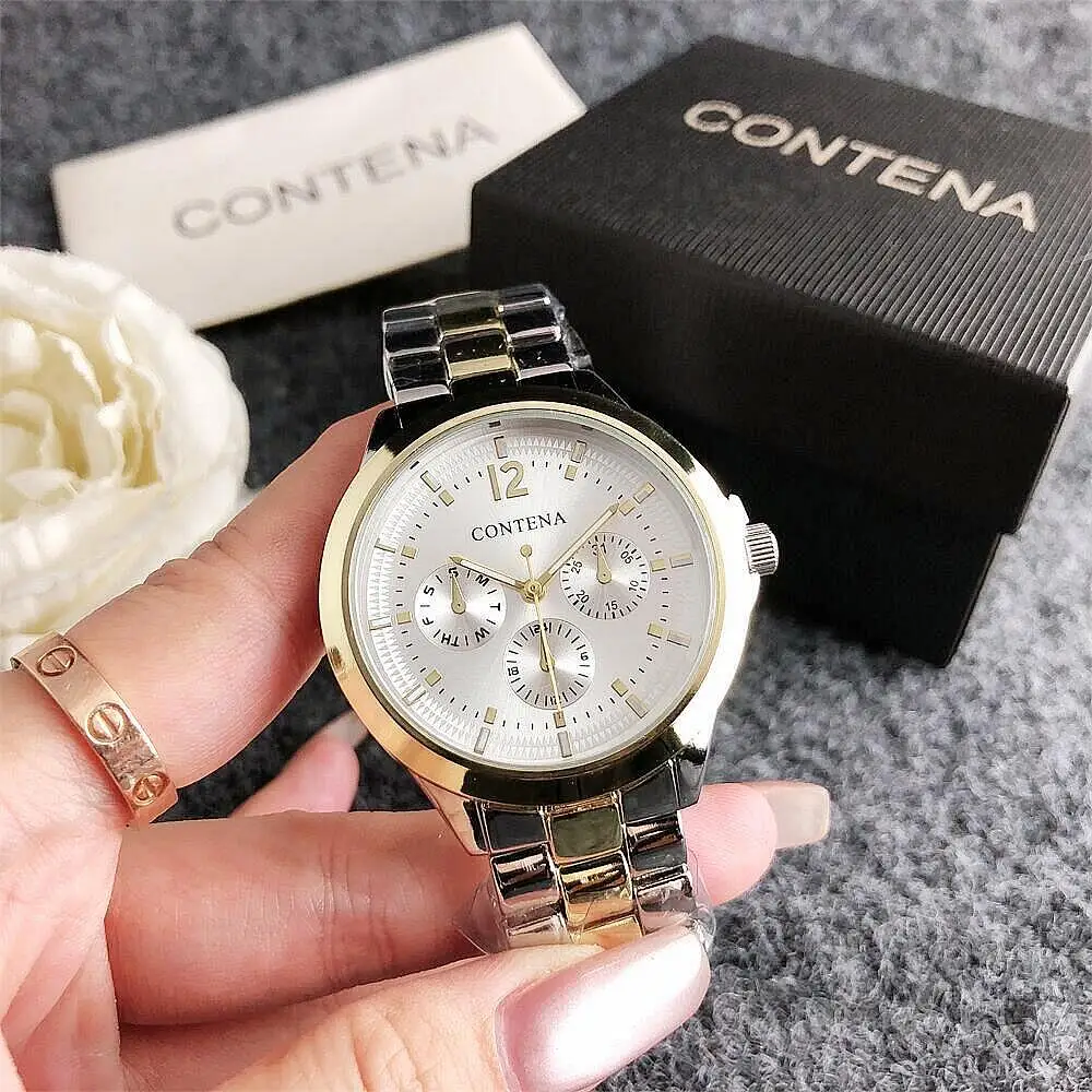 CONTENA-Montre de Luxe en Acier Inoxydable pour Femme, Quartz, Strass, Or, Diamants, Mode, Offre Spéciale