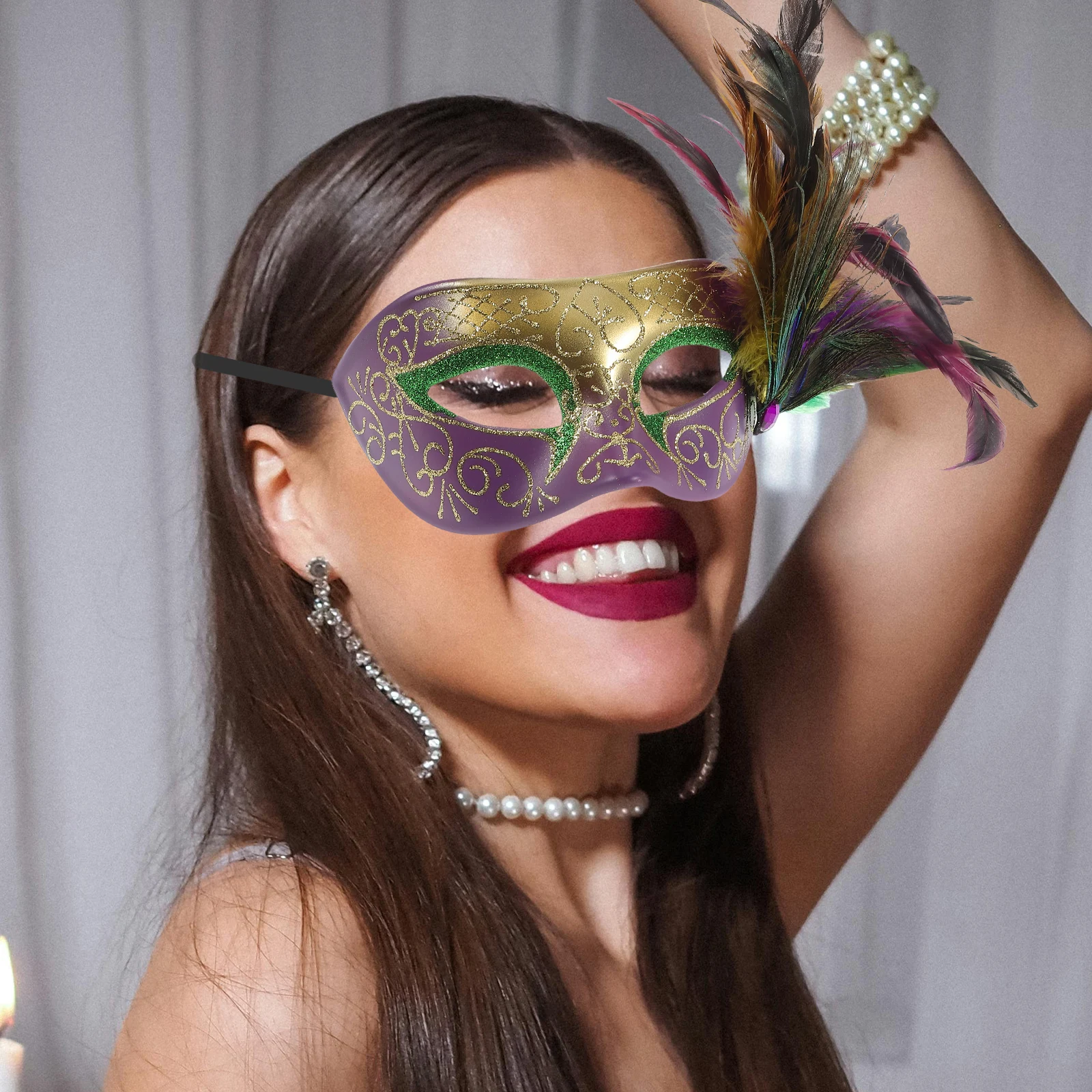 

Healeved Prom Half Face Mask Plume Gradient Masquerade Carnival Venetian Party Accessory for Wedding Mardi Gras