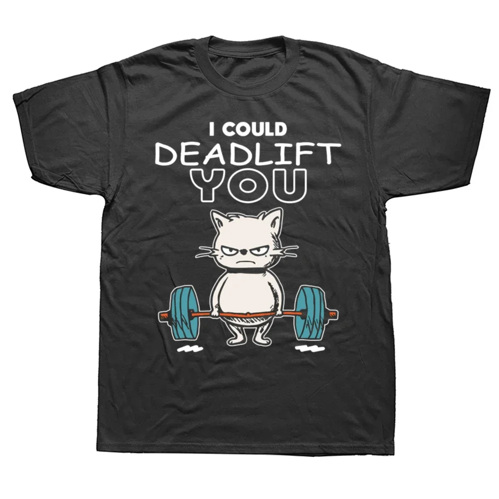 

Funny Gym Cat Deadlift Graphic Tee Pure Cotton Breathable Unisex Loose Fit Workout Gym T-Shirt