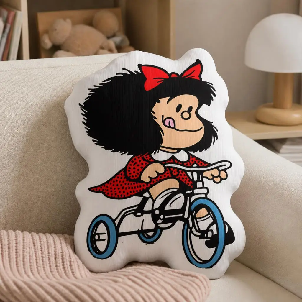 Mafaldas on a bicycle Cushion Irregular Stuffed Throw Pillow Home Decor Gift Sofa Bed