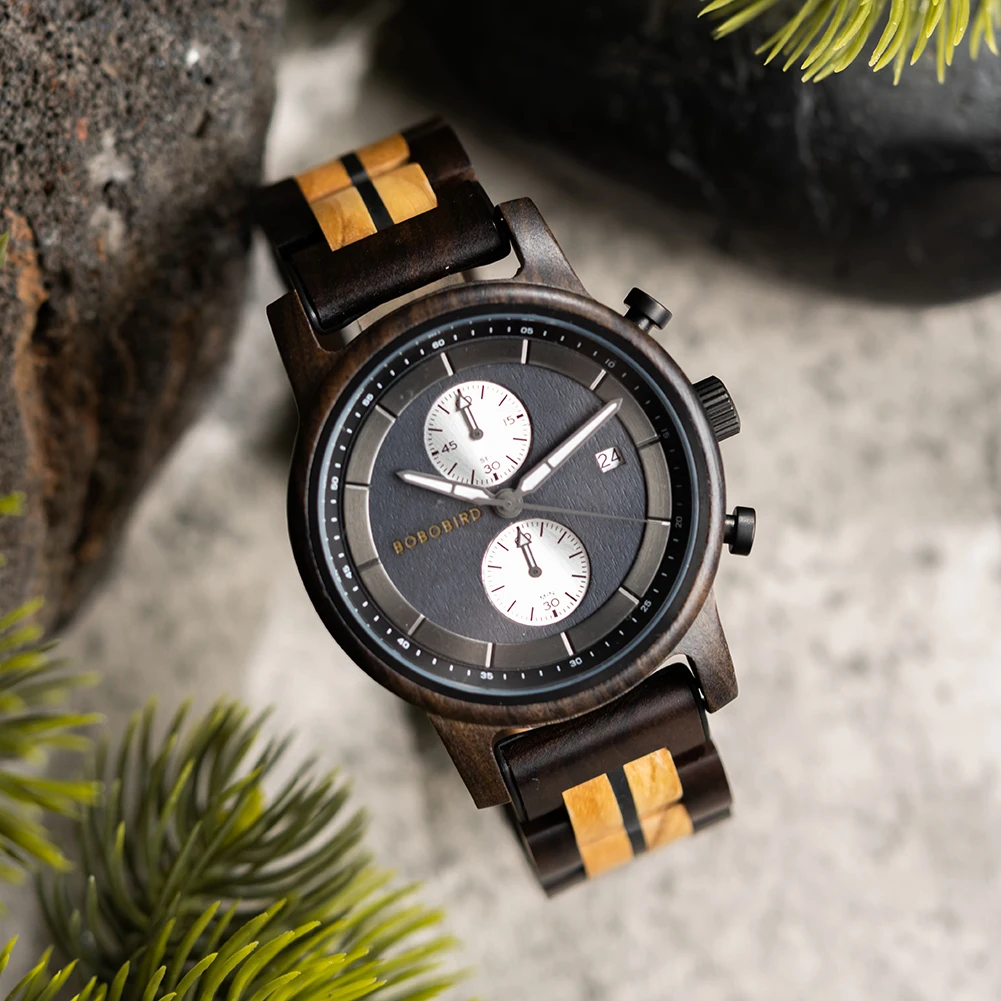 BOBO BIRD – montre-bracelet en bois pour homme, marque de luxe multifonctionnelle, à Quartz, Tigerwood, pour la fête des pères, 2023