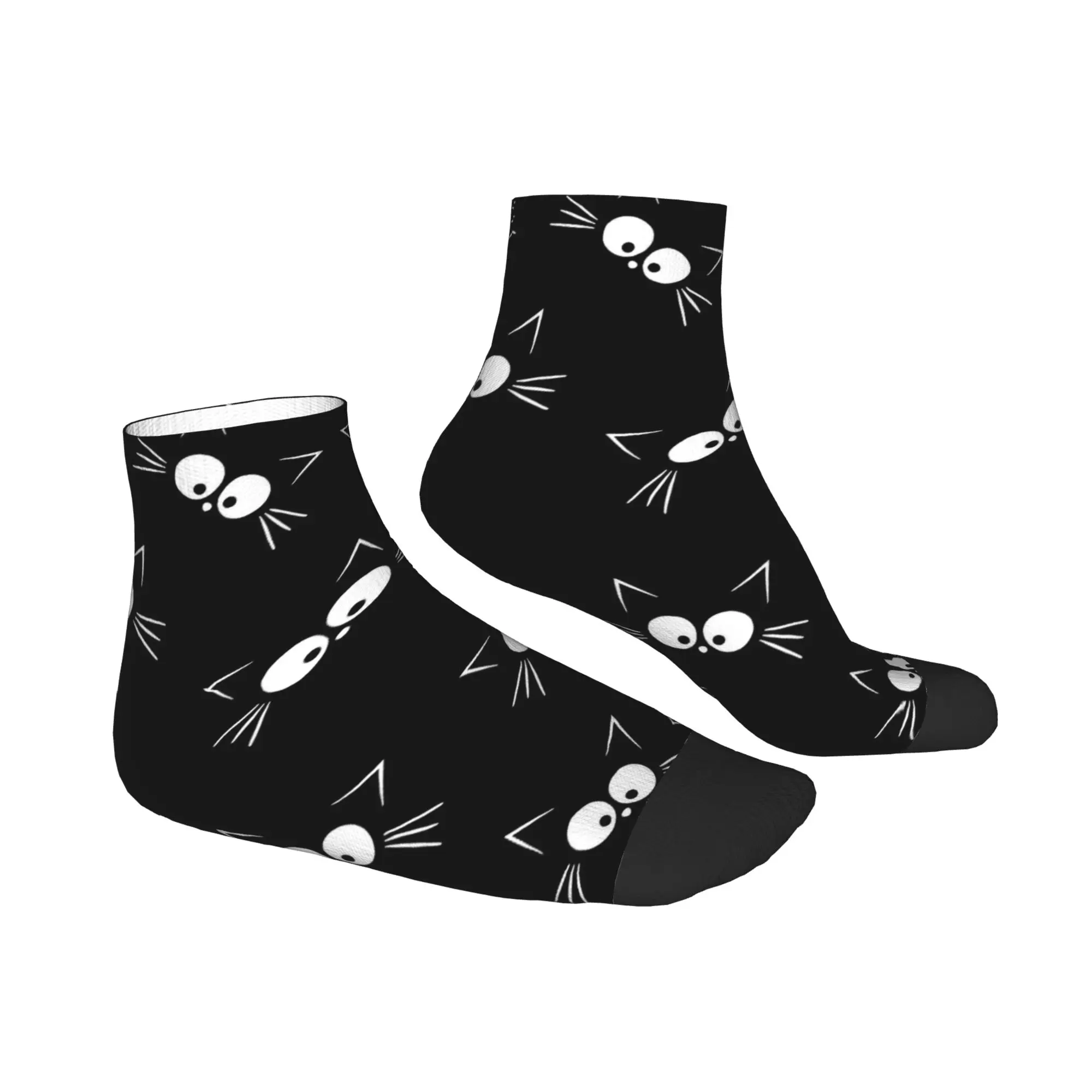 Bonito gato preto padrão tornozelo meias masculinas qualidade na moda meia primavera esportes ao ar livre antiderrapante meias gráficas presente
