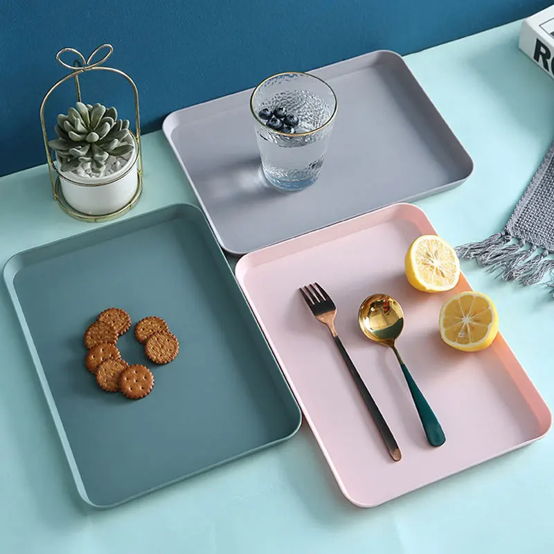 1PC Nordic Rectangular Plastic Serving Tray, Simple Household Small Breakfast Tea Dessert Plate for Daily Use