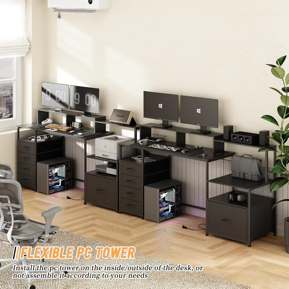 Computer Desk with Drawers, 67 Inch Desk with Storage, Work Desk with Power Outlet and Drawers, Work Desk for Home Office
