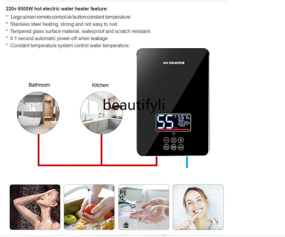 Padrão dos EUA padrão europeu e padrão britânico aquecedor de água elétrico instantâneo pequeno chuveiro de aquecimento rápido temperatura constante