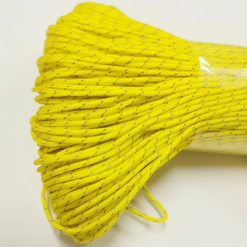 Reflektierendes Paracord Ø2mm Gelb, Taktisches Fallschirmseil für Camping, Zelt, Angeln, 3-Strang Paracord-Seil Länge 10/30/50M – Detail 5