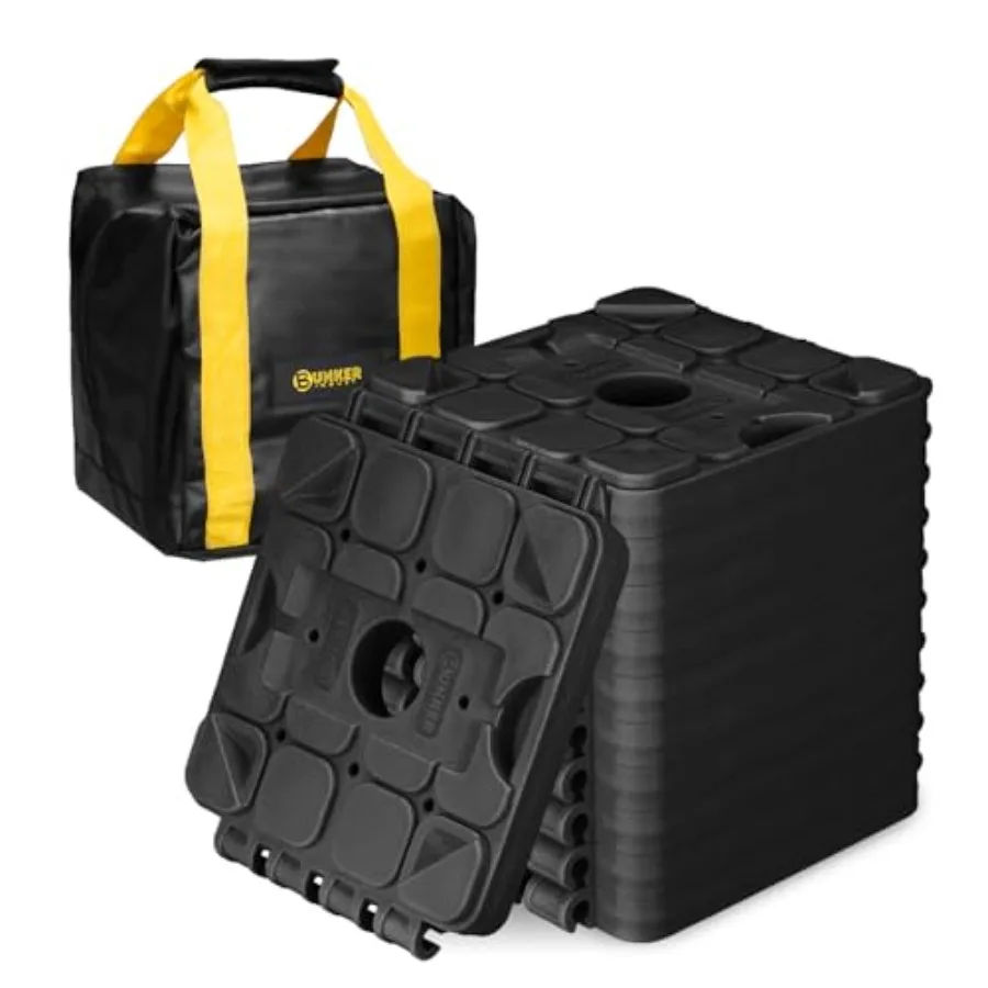 

RV leveling blocks for camper trailer stabilization, black polypropylene stackable jack blocks with interlocking design, custom
