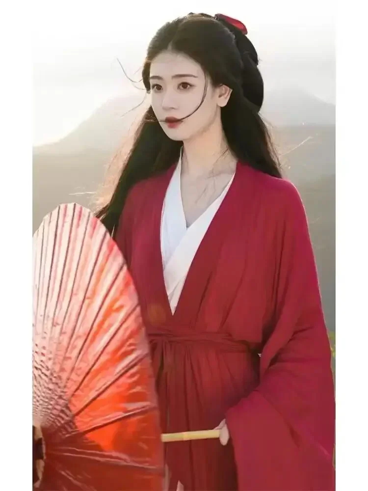 Vestido Hanfu rojo y blanco para mujer, traje chino antiguo para carnaval y Halloween, conjunto de 2 piezas de talla grande