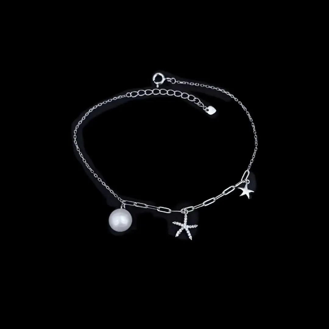 

S925 Sterling Silver Bracelet Mount Settings Finding Mountings Base Part Bangle Accessories Fittings for 7-8mm Pearls