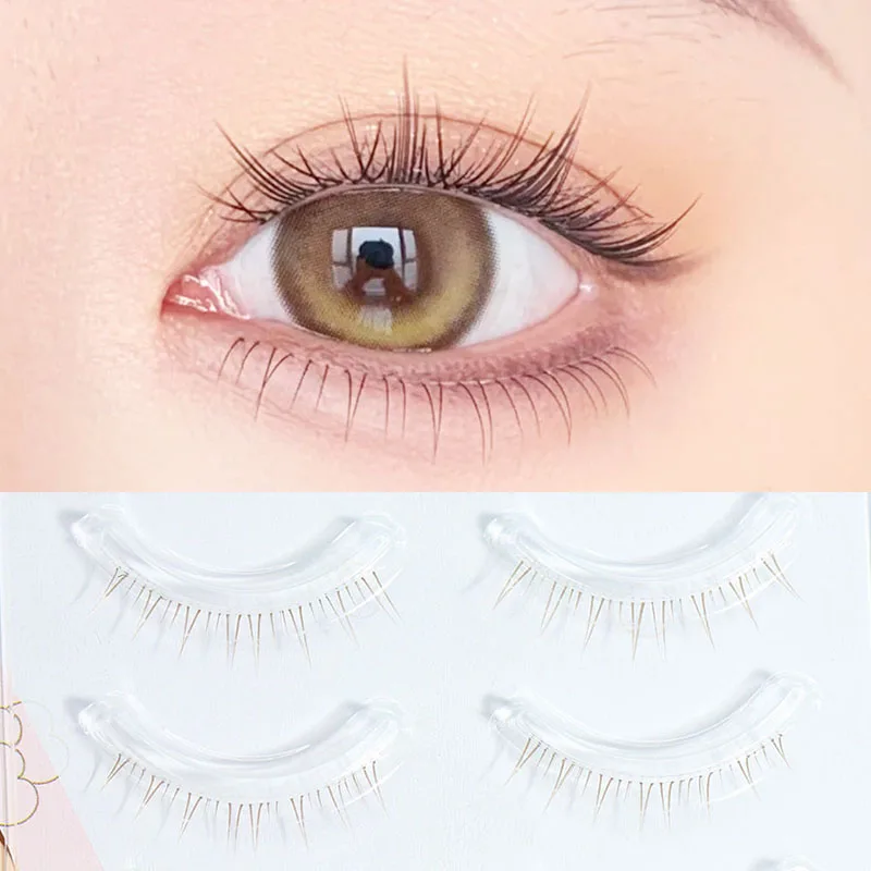 V-shaped Brown Lower Eyelashes Natural Short Style False Eyelashes Transparent Stem Simulated Eyelash Extension Makeup Tool