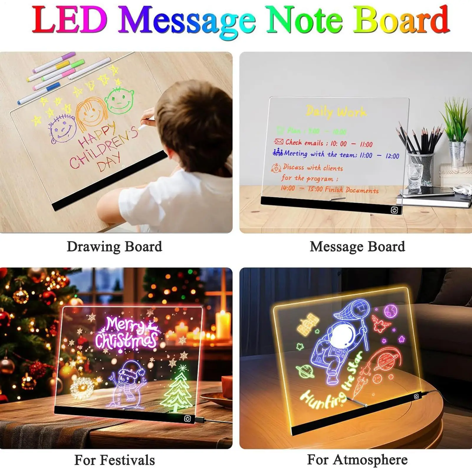 Tablica do rysowania dla dzieci z podświetleniem, 7 kolorów, suchościeralna, sterowana dotykowo, zabawki do malowania, tablica LED dla dzieci, lampka nocna do domu i biura.