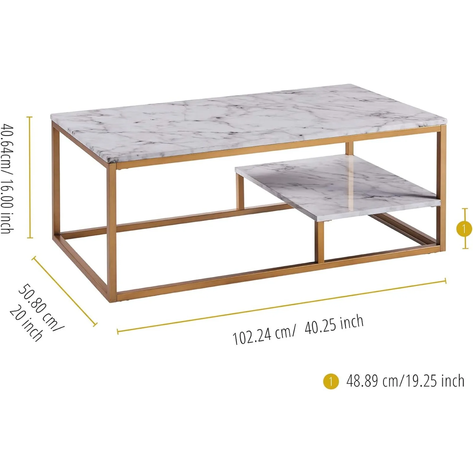 Mesa de centro rectangular moderna de mármol de imitación de EE. UU., con almacenamiento