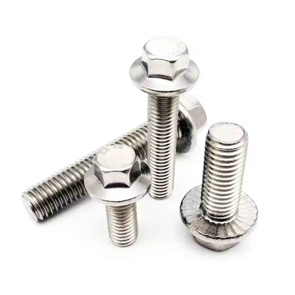 2/5/10pcs Flange Head Bolt Hexagon Hex Head with Serrated Washer Cap Screw M5 M6 M8 M10 M12 A2-70 304 Stainless Steel GB578